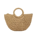 Modische beige Strohhandtasche mit runden gewebten Griffen und einem Design in Halbmondform - M / Khaki