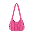Borsa a spalla trapuntata rosa rosso vibrante in tessuto di nylon imbottito soffice - Rosso rosa