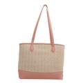 Grand cabas en paille tissée rose et beige avec détails en cuir synthétique - Rose
