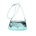 Minimalist metallic mint green PU leather crossbody bag with reflective mirror finish - Blue