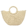 Schicke beige geflochtene Strohhandtasche in Halbmondform mit rundem Griff - Groß / Gebrochenes Weiß