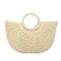 Elegante borsa a mano in paglia color crema con manici tondi e a mezzaluna - M / Bianco Sporco