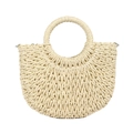 Elegante borsa a mano in paglia intrecciata color crema a mezzaluna con manici - Piccolo / Bianco Sporco