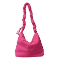 Sac hobo en nylon rose avec poignée à cordon matelassée et design à grande capacité - Rose rouge