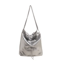Metallische silberne PU-Schultertasche mit trendigem Schleifenzug und Kettenriemen - Silber
