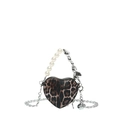 Bolso bandolera de corazón con estampado de leopardo y asa de perlas y cuentas - Marrón