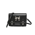 Sac bandoulière moderne en cuir PU noir avec coutures blanches et nœud argenté - Noir