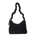 Sac bandoulière chic en nylon noir avec bandoulière froncée tendance pour femmes - Noir