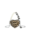 Mini bolso bandolera de corazón con estampado de leopardo, asa de perlas y cadena - Amarillo