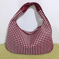 Bolso hobo trenzado de estilo francés con diseño de patrón de cuadros rojo y blanco - Grande / Rojo y Blanco