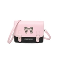 Sac bandoulière en similicuir rose et noir avec nœud argenté et sangle ajustable - Rose et Noir