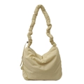 Bolso bandolera de nailon crema minimalista con correa plisada fruncida y cierre de cremallera - Amarillo Claro