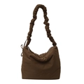 Sac à épaule en nylon marron foncé avec cordon de serrage et bandoulière plissée - Marron