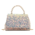 Iridescent sequin handbag for women with elegant pearl handle and gold chain strap - Off White