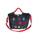 Borsa a tracolla in denim per bambine con ricamo colorato e cinturino rosso vivace - Motivo a Lettere Blu Scuro (Stile Lettera Nera)