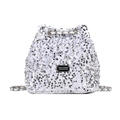 Borsa a secchiello argento con paillettes scintillanti e tracolla a catena lucida - Bianco Sporco