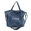 Sac fourre-tout classique en denim bleu avec logo brodé et bandoulière réglable - Bleu Denim