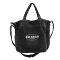 Sac cabas en jean noir minimaliste avec imprimé graphique blanc et bandoulière - Noir