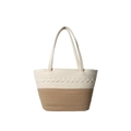 Sac cabas tissé bicolore crème et kaki avec poignée à texture tressée élégante - Patchwork Blanc & Kaki