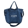 Sac fourre-tout en denim bleu foncé vintage avec broderie et bandoulière réglable - Bleu foncé