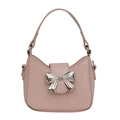 Pink PU leather crossbody bag featuring a stylish silver metal bow decoration - Pink