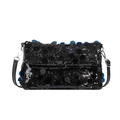 Chic black sequin crossbody bag with rectangular flap and silver metal hooks - Black