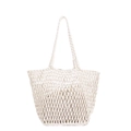 Borsa tote beige in cotone intrecciato con tasca interna e manici robusti per donna - Bianco Sporco