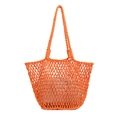 Borsa a rete arancione tessuta a mano con pochette interna grigia e manici lunghi - Arancione