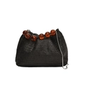 Minimalistische schwarze Stroh-Handtasche mit Bernsteinperlengriff und Silberkette - Schwarz