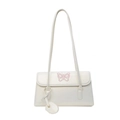 Borsa a tracolla rettangolare bianca in pelle PU con ricamo a farfalla rosa minimalista - Bianco Sporco