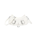 White minimalist PU leather saddle bag with silver buckles and punk metal ring charms - White