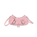 Pink PU leather half-moon crossbody bag with silver buckles and Y2K punk style design - Pink