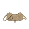 Chic khaki patent leather crescent shoulder bag with silver buckles and hardware - Khaki
