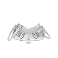 Silver metallic crinkled PU leather crossbody bag with punk metal buckles and rivets - Silver