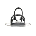 Mini borsa a mano trasparente in PVC con finiture in pelle nera e catena di sfere argento - Nero trasparente