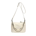 Bolso bandolera minimalista de cuero PU blanco crema con perlas decorativas y cadenas - Blanco Perlado