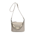 Bolso bandolera de PU gris claro con perlas elegantes y cadena de metal plateada - Gris