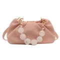 Rosa Wolken-Clutch mit weißem Perlen-Griff und langem Leder-Schultergurt für Damen - Rosa