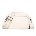 Off-white PU-Leder Umhängetasche mit gemustertem breitem Gurt und Reißverschlussfach - Cremeweiß