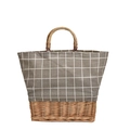 Borsa tote minimalista in paglia con tessuto a quadretti grigi e manici rotondi - Grigio a Quadretti
