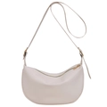 Bolso bandolera de media luna en cuero PU blanco crema con correa ajustable y cremallera - Blanco Roto