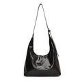 Große schwarze Hobo-Schultertasche aus Kunstleder mit Prägung für den Alltag - Schwarz
