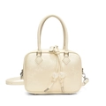 Bolso bandolera minimalista de PU crema con relieve de bambú y colgante de nudo - Blanco Roto