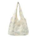 Minimalist cream lace tote bag featuring intricate light blue butterfly embroidery - Light Blue