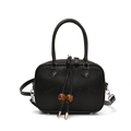 Bolso bandolera de PU negro con textura de bambú y detalles de cuentas de ámbar - Negro
