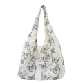 White lace tote bag with black butterfly embroidery and integrated shoulder strap - Black
