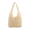 Elegante borsa tote in paglia intrecciata con tracolla integrata e fodera - Beige