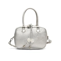 Bolso boston de cuero PU plateado con motivos florales, asas y correa de hombro - Plateado