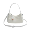 Borsa a mezzaluna bianca in jacquard floreale con ciondolo e tracolla regolabile - Bianco Sporco