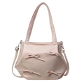 Elegante bolso bandolera de PU rosa claro con lazos decorativos y correa ajustable al hombro - Rosa Perlado